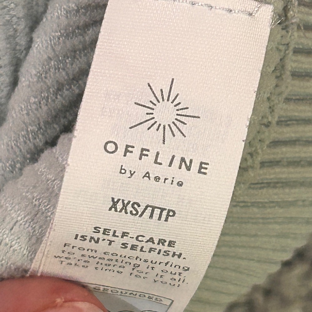 OFFLINE by Aerie Crop Top Ribbed Scoop XXS Sage Green Athleisure Clean Girl Boho - Picture 6 of 6